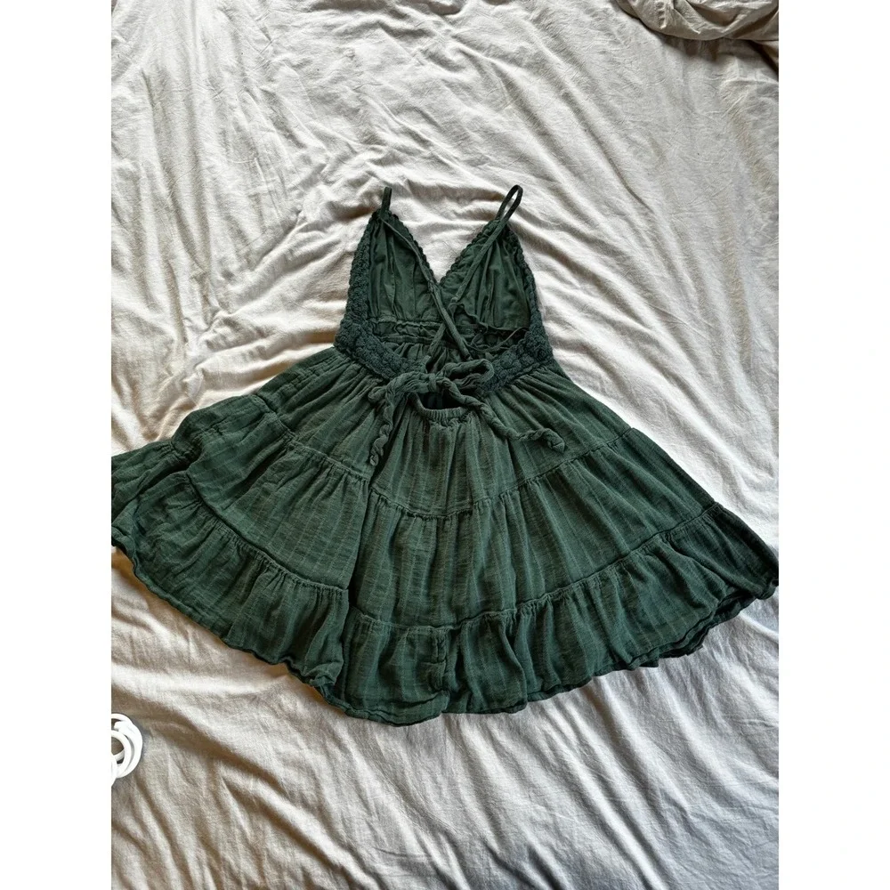 Aerie Green Crochet Bodice Tiered Mini Dress L/G 6274332001 - Picture 5 of 10